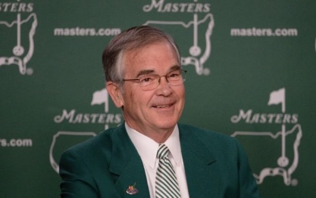 Apr 6, 2016; Augusta, GA, USA; Augusta National Golf Club chairman Billy Payne speaks at a press conference during a practice round prior to the 2016 The Masters golf tournament at Augusta National Golf Club. Mandatory Credit: Michael Madrid-USA TODAY Sports